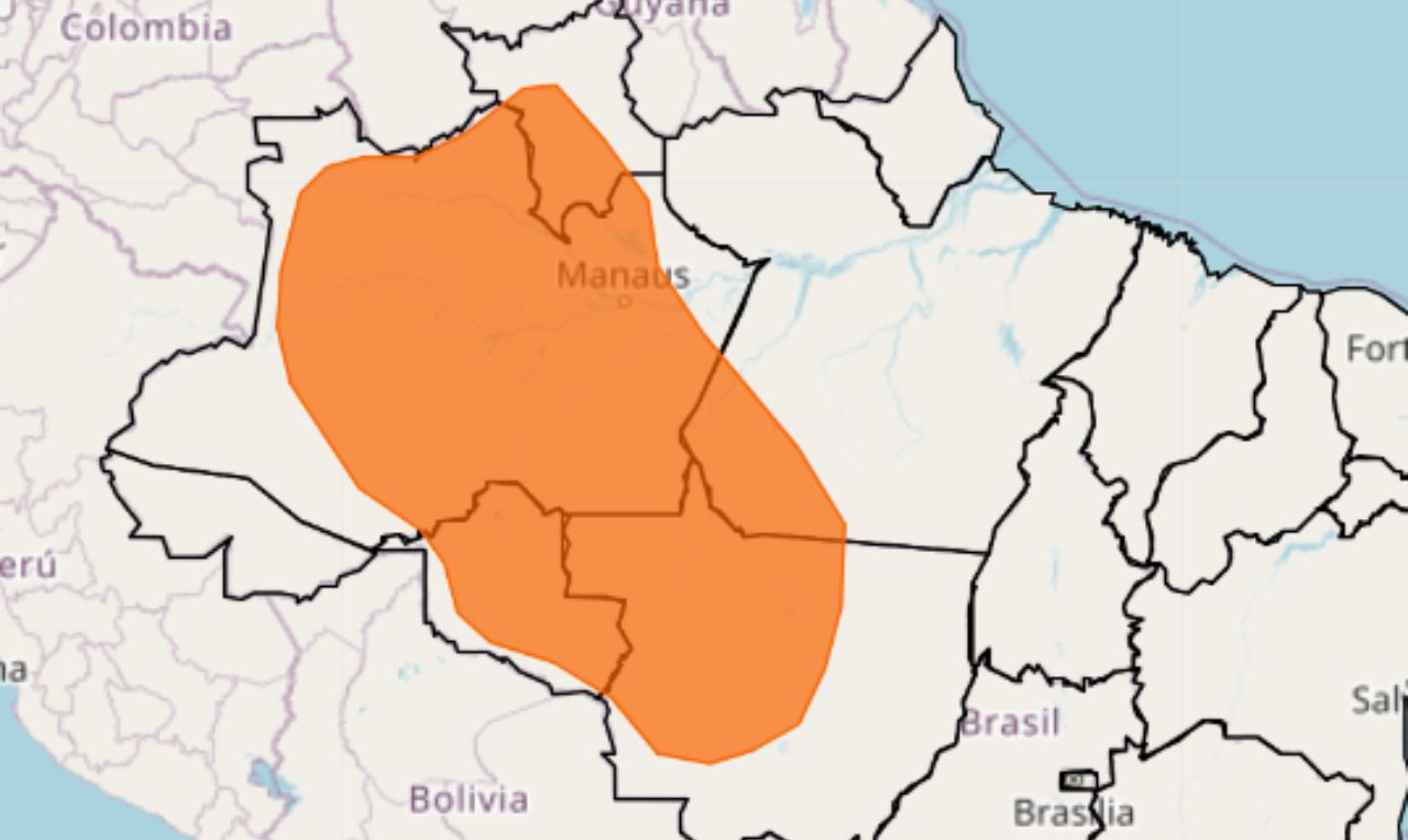 o mapa mostra às áreas em alerta para chuva intensa